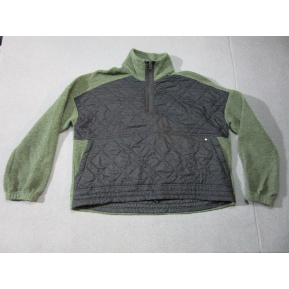 prAna Jacket Womens Large Green Black Quilted Stretch Glen Ivy Drawcord Hem